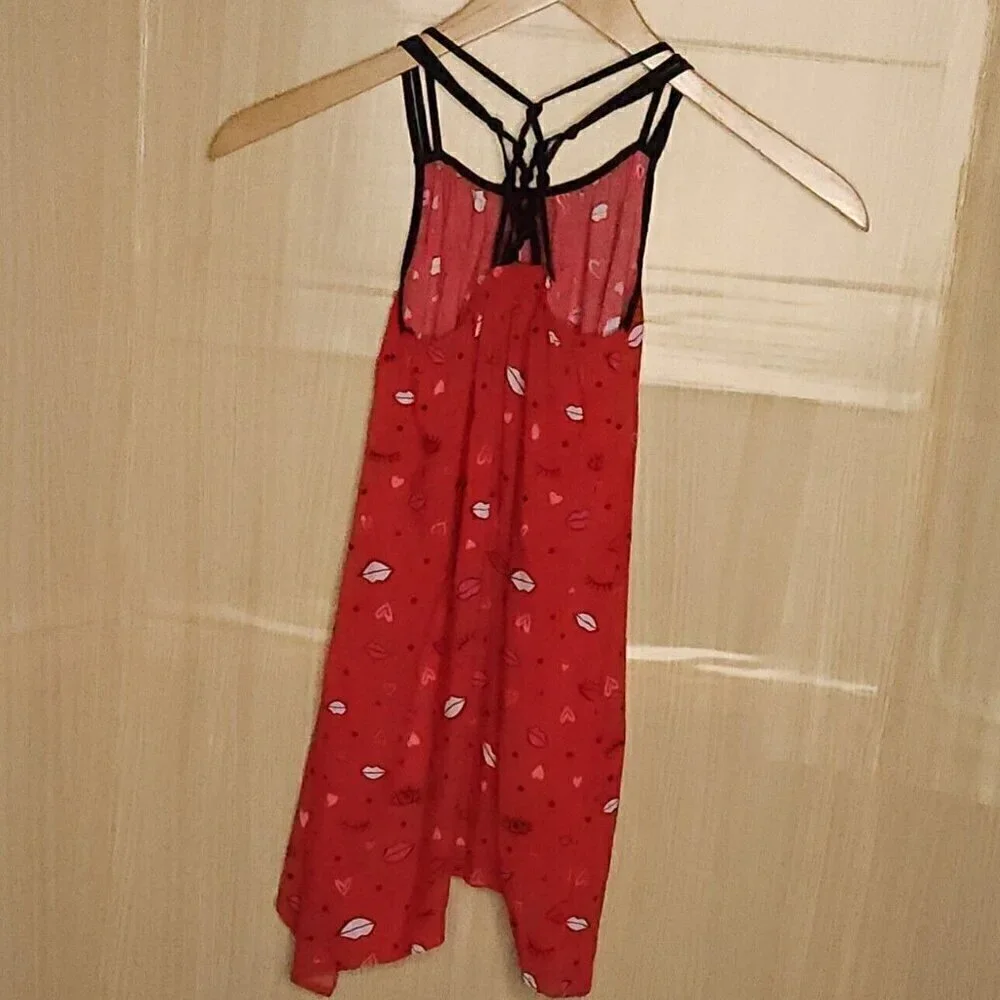 Calvin Klein Jeans Red Strappy A Line Lip Print Dress 7